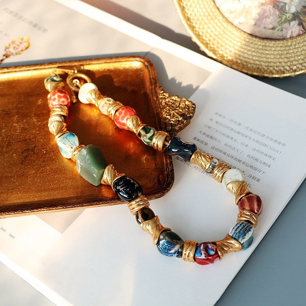 Medieval Atlas Heavy Natural Stone Ceramic Mosaic Necklace