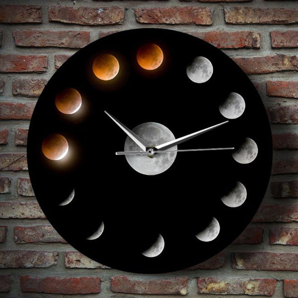 Cosmic Space Total Lunar Eclipse Wall Clock Round Glass