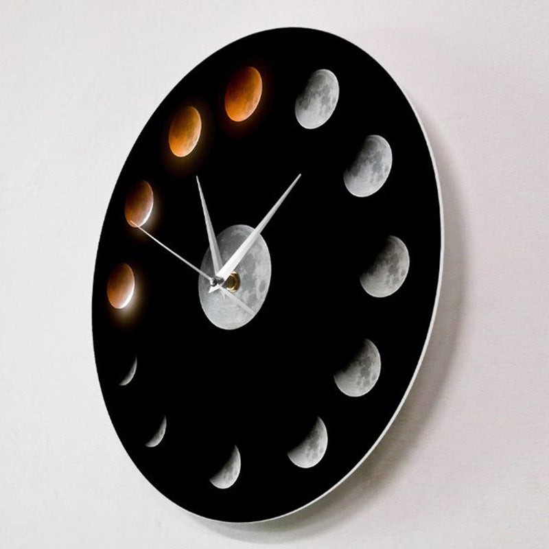 Cosmic Space Total Lunar Eclipse Wall Clock Round Glass