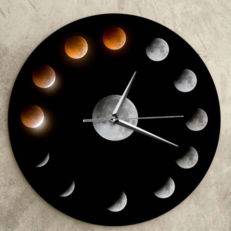 Cosmic Space Total Lunar Eclipse Wall Clock Round Glass