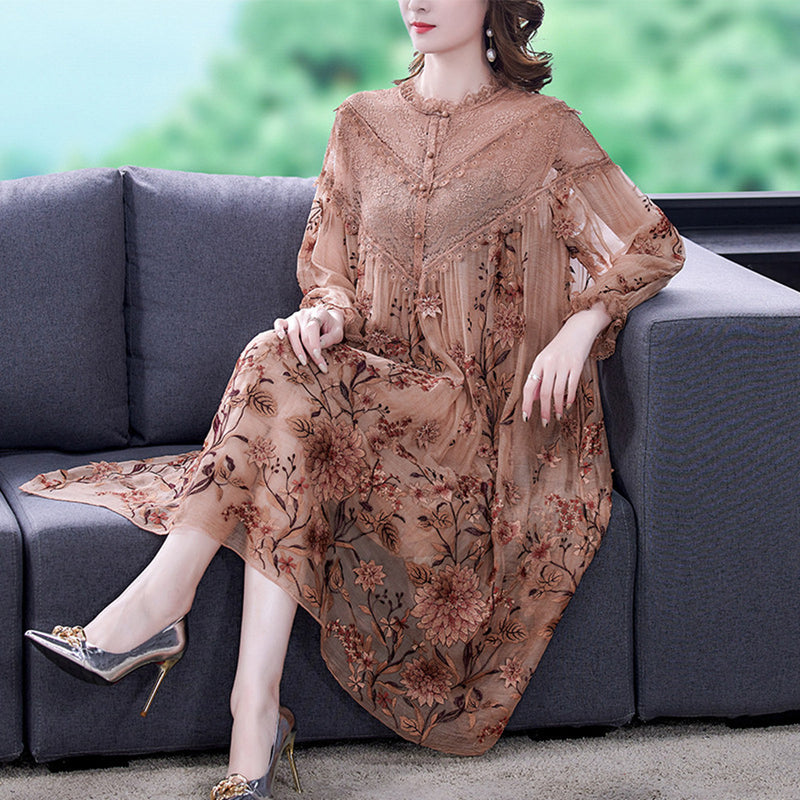 Vestido de seda de madre de mediana edad Seda