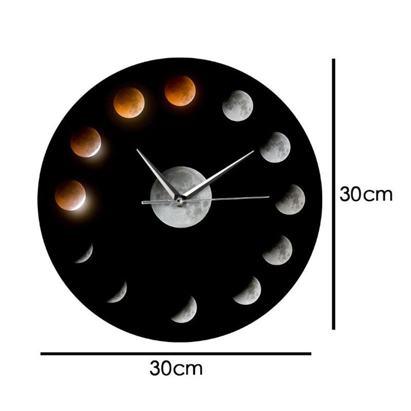 Cosmic Space Total Lunar Eclipse Wall Clock Round Glass