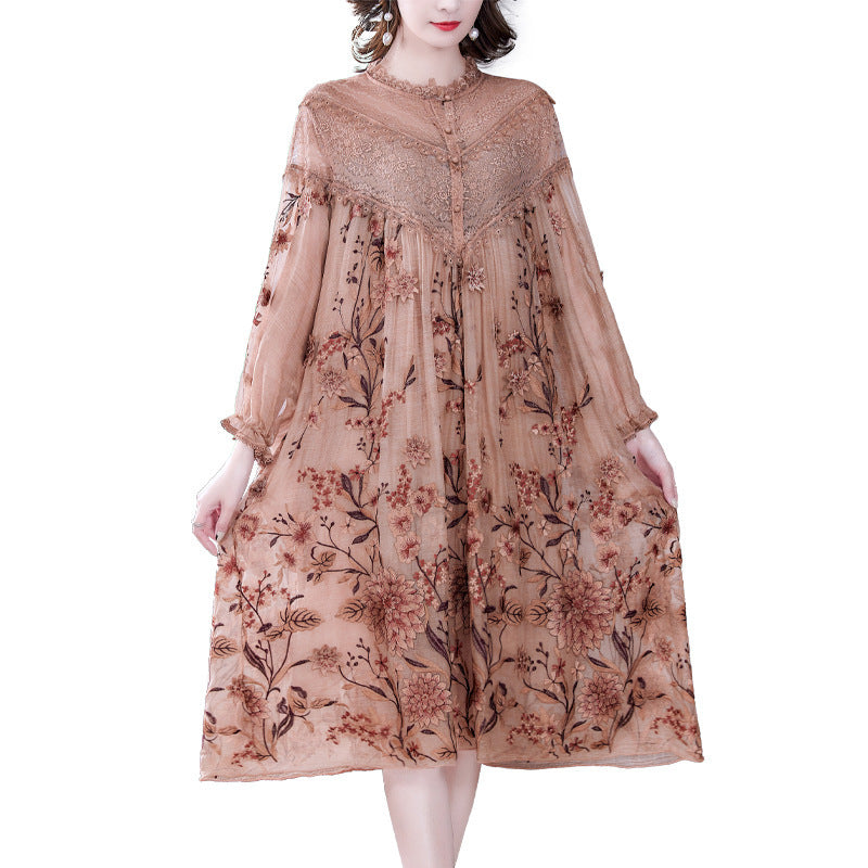 Vestido de seda de madre de mediana edad Seda