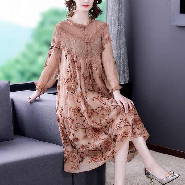 Vestido de seda de madre de mediana edad Seda