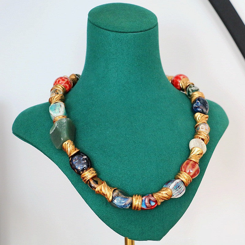 Medieval Atlas Heavy Natural Stone Ceramic Mosaic Necklace