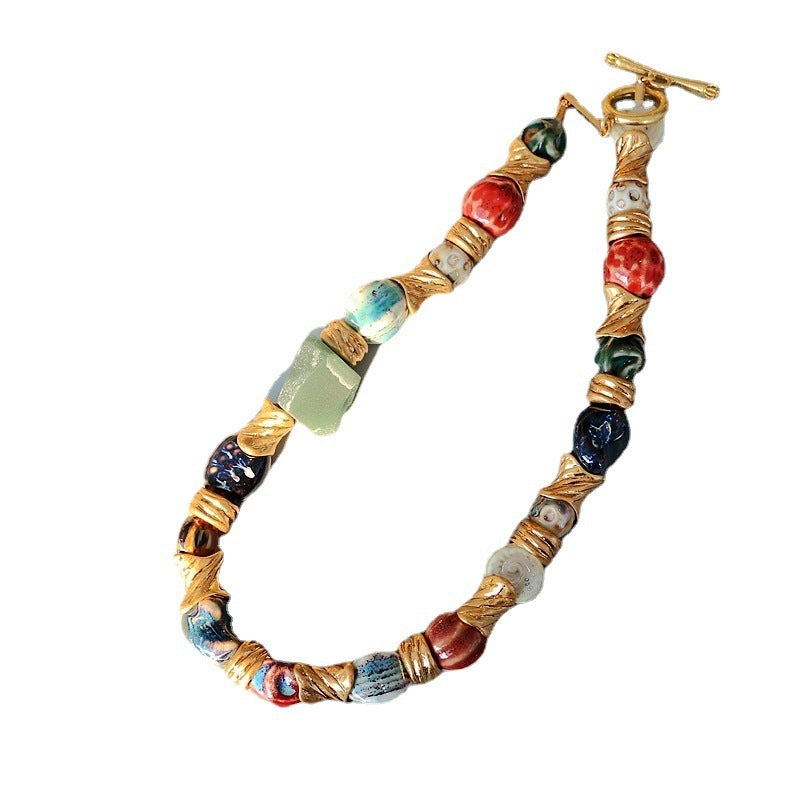 Medieval Atlas Heavy Natural Stone Ceramic Mosaic Necklace