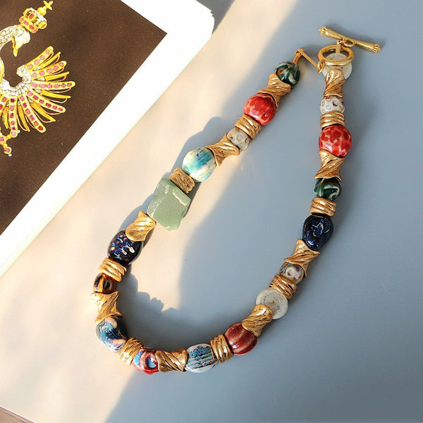 Medieval Atlas Heavy Natural Stone Ceramic Mosaic Necklace