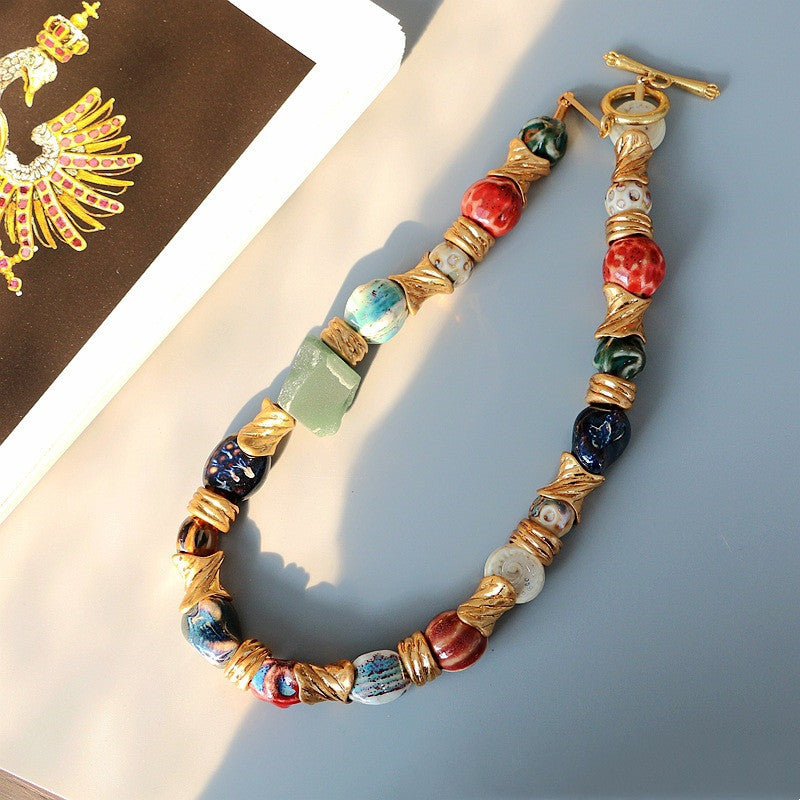 Medieval Atlas Heavy Natural Stone Ceramic Mosaic Necklace