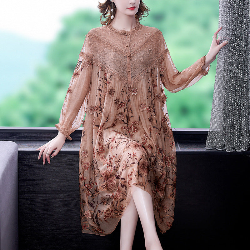 Vestido de seda de madre de mediana edad Seda